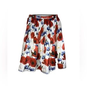 Chicwish Red and White Floral A-Line Skirt Women’s Size Medium Side Zipper